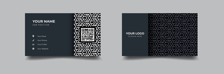 Luxury and elegant dark black navy business card. Design with new pattern minimalist print template.