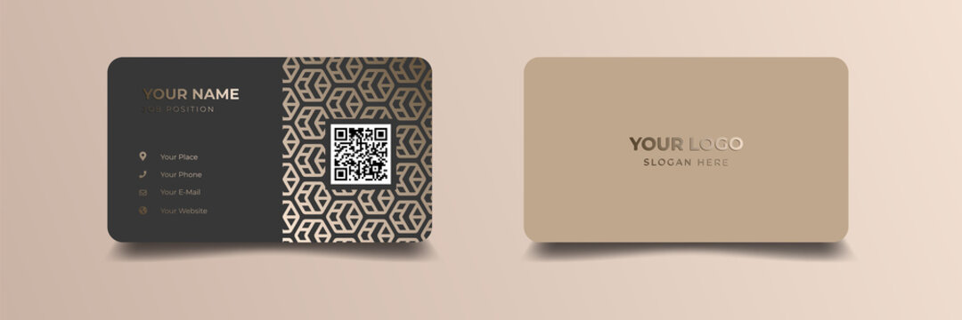 Luxury and elegant golden business card. Design with trendy pattern minimalist print template. Rounded corner mockup design.