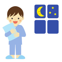 枕を抱えたパジャマの男の子/ vector eps