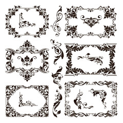 Fototapeta premium Ornamental design lace borders and corners Vector set art deco floral ornaments elements