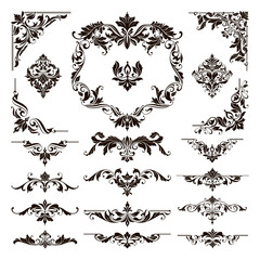 Ornamental design lace borders and corners Vector set art deco floral ornaments elements