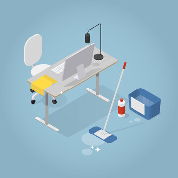 Isometric Office Cleaning Illustration