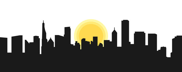 Naklejka premium Ciudad. Saliendo el sol en la ciudad