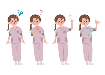 Obraz premium set of various poses of nurse women in pink uniforms_01