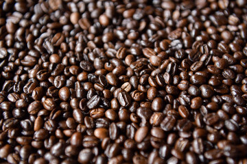 Coffee composition.Coffee beans after roasting.selective focus