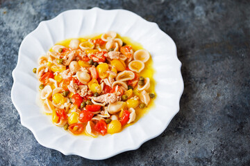 tuna orecchiette pasta with cherry tomatoes