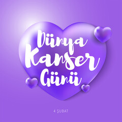4 Şubat Dünya Kanser günü Translation: February 4, World Cancer Day. Creative greeting card design, world healthy concept, illustration ribbon banner. Template for graphics vector.