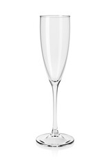 Empty champagne flute isolated on white. 3D rendering.