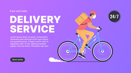 Delivery Service. Courier in Medical Mask on a Bike. Express Delivery. Vector Illustration.