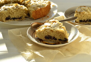 Almond cake with prunes. Bakewell tart.