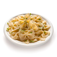 A pasta in the shape of a bow with chopped fresh parsley