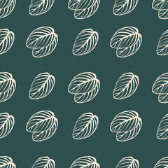 Seamless pattern of striped pink leaves on a green background. Template for printing on textiles, fabric, bedding, wrapping paper, wallpaper. 