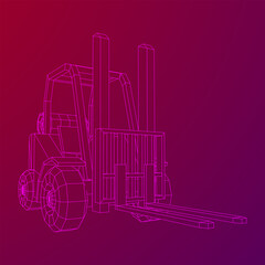 Forklift Loader lift truck. Wireframe low poly mesh vector illustration.