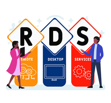 Flat design with people. RDS - Remote Desktop Services acronym, business concept background.   Vector illustration for website banner, marketing materials, business presentation, online advertising.