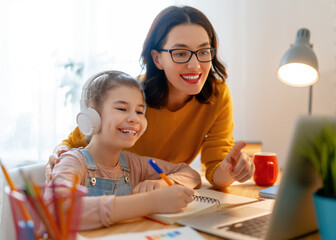 Girl doing homework or online education.