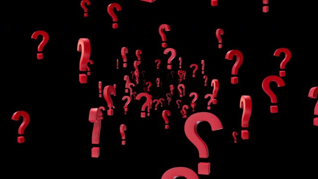 An endless stream of many question marks toward the screen against alpha channel background.