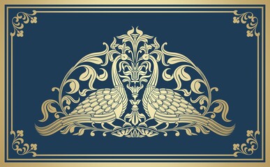 peacocks, feathers ,wedding card design, royal India	