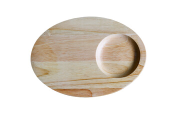Wooden plate with a place for a glass of water with clipping path