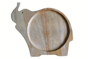 Wooden dish Shaped elephant Them for food with clipping path