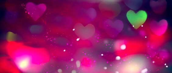 Valentine's Day Background. Holiday Blinking Abstract Valentine Backdrop with Glowing colourful...