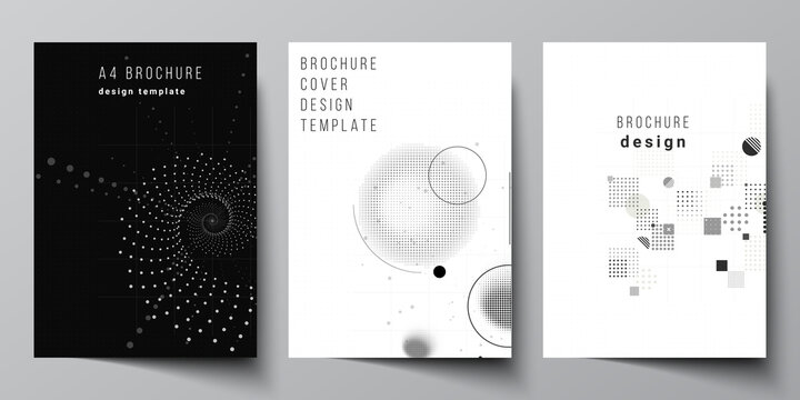 Vector layout of A4 cover mockups templates for brochure, flyer layout, booklet, cover design, book design. Abstract technology black color science background. Digital data. Minimalist high tech.