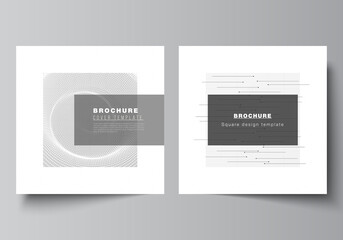 Vector layout of two square covers templates for brochure, flyer, cover design, book design, brochure cover. Abstract technology black color science background. Digital data. High tech concept.