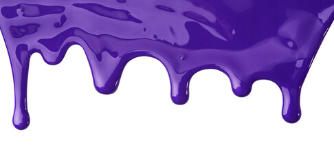Acrylic violet paint dripping with drops isolated on white background. Texture, abstraction, design