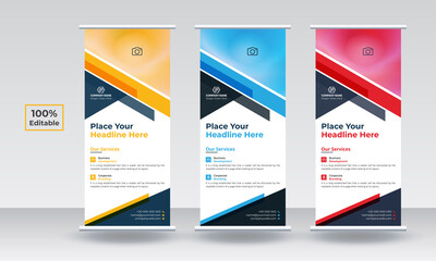 Roll up banner set design template design. Roll up banner design, roll up banner red, roll up banner blue, roll up banner yellow, rollup banner. Corporate roll up banner. Modern roll up banner.
