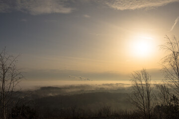 Fototapeta na wymiar foggy morning over industrial landscape