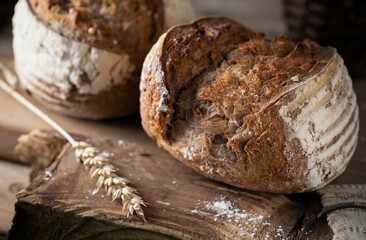 Fresh bread on a wooden table