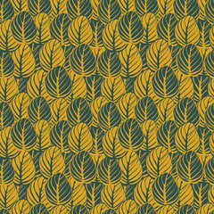 Seamless pattern of striped large leaves green and yellow. Template for printing on textiles, fabrics, bed linen, wrapping paper, covers, wallpaper. 