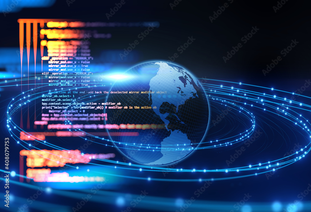 Poster Programming code abstract technology background of software developer and  Computer script 3d illustration