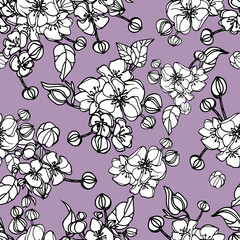 Floral vintage seamless pattern. Dark pink and white. Oriental style. Vector illustration art. For design textiles, paper, wallpaper.