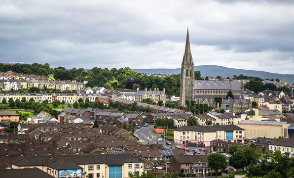 Aerial View Of Londonderry City Center In Northern Ireland, UK