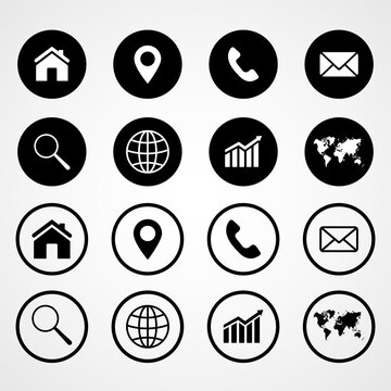 Web icon set. Contact us icons, set of website icons, vector. Communication symbol.