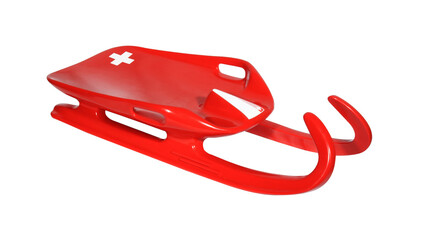 Modern plastic red sledge isolated on white
