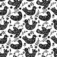 FLoral bird silhouettes seamless pattern. Vector scandinvian design