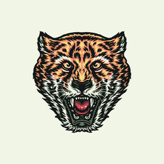 Roaring cheeta, hand drawn line style with digital color, vector illustration