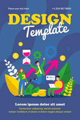 Obraz premium Happy businessman and his team celebrating success. Man in suit jumping high, money, growth chart flat vector illustration. Profit, achievement concept for banner, website design or landing web page