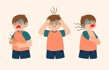 Man Characters in Body Pain, Stomachache, Headache and Toothache