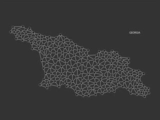 Georgia Map Point scales on black background. Wire frame polygonal network white line, dot and shadow dot.