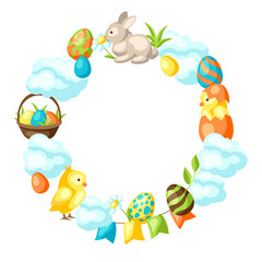 Happy Easter frame with holiday items.