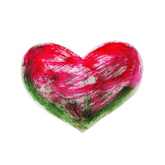 Lovely pink and green heart, love symbol, Valentine's card. Dry brush strokes make spectacular texture. Bright spring colors. Creative template for holiday card, menu, decor, print, poster. 
