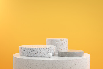 Modern Minimal Mockup Display Marble Set Geometry On Yellow Background 3d Render