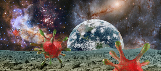 Obraz na płótnie Canvas stylized viruses on the background of outer space. Elements of this image furnished by NASA.