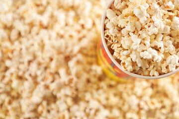 Carton cup with delicious fresh popcorn.