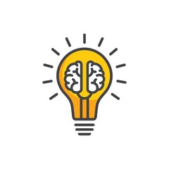 Creative brain in line icon, Creative brain in light bulb logo vector illustration, Symbol of innovation, idea, mind, thinking, solution, education	