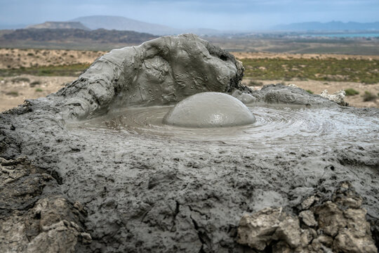 A mud bubble is formed.  Gobustan (Qobustan), Azerbaijan.