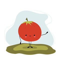 Cute vector illustration of tomatoes character isolated on white background. Design for kids in cartoon style.