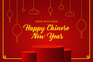 chinese new year greeting card imlek vector illustration with text space podium red